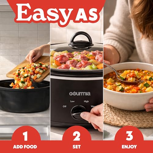 Gourmia Slow Cooker - 6 Quart Removable Ceramic Pot, Manual Controls with 3 Temperature Settings, Dishwasher Safe Crock and Glass Lid, Black - My Kitchen Products