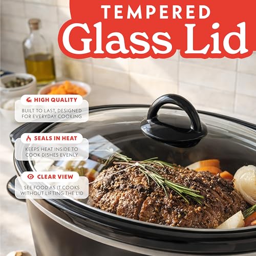 Gourmia Slow Cooker - 6 Quart Removable Ceramic Pot, Manual Controls with 3 Temperature Settings, Dishwasher Safe Crock and Glass Lid, Black - My Kitchen Products