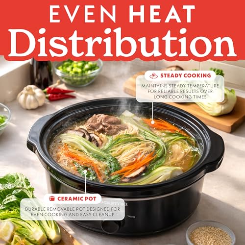Gourmia Slow Cooker - 6 Quart Removable Ceramic Pot, Manual Controls with 3 Temperature Settings, Dishwasher Safe Crock and Glass Lid, Black - My Kitchen Products