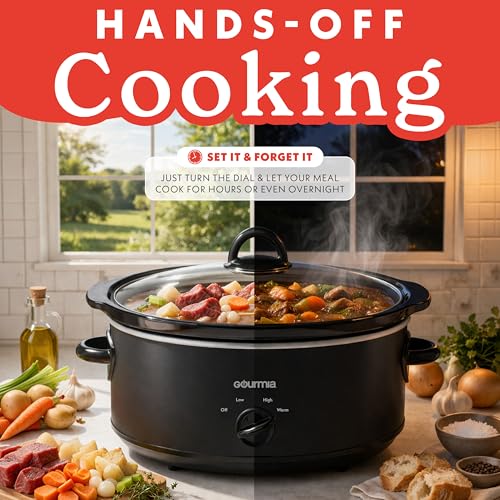 Gourmia Slow Cooker - 6 Quart Removable Ceramic Pot, Manual Controls with 3 Temperature Settings, Dishwasher Safe Crock and Glass Lid, Black - My Kitchen Products
