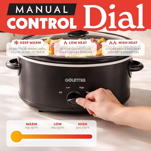 Gourmia Slow Cooker - 6 Quart Removable Ceramic Pot, Manual Controls with 3 Temperature Settings, Dishwasher Safe Crock and Glass Lid, Black - My Kitchen Products