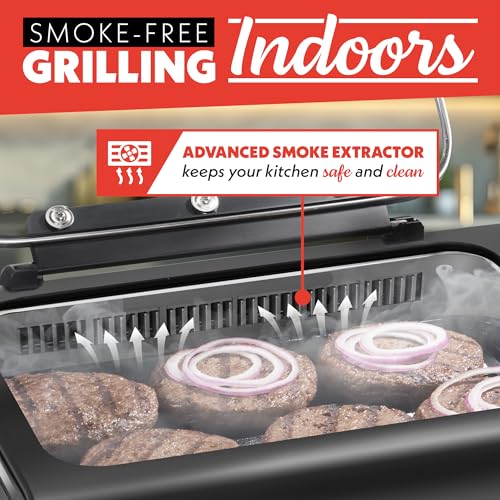 Gourmia Smokeless Indoor Grill - Air Fryer Combo with Smoke Extractor, 5 Cooking Presets, Grill, Air Fry, Roast, Bake, Dehydrate, Countertop Cooker, Glass Lid - My Kitchen Products