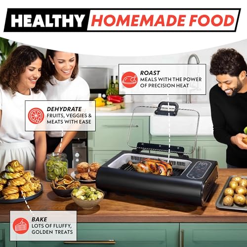 Gourmia Smokeless Indoor Grill - Air Fryer Combo with Smoke Extractor, 5 Cooking Presets, Grill, Air Fry, Roast, Bake, Dehydrate, Countertop Cooker, Glass Lid - My Kitchen Products