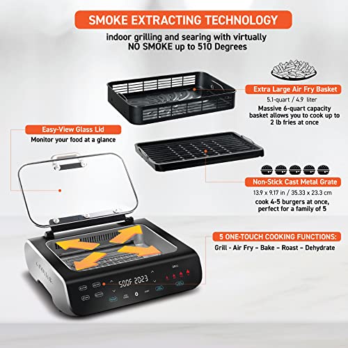Gourmia Smokeless Indoor Grill & Air Fryer raclette grill with Smoke Extracting Technology Extra-Large Nonstick Cooking electric grill indoor Korean BBQ Style 6 Quart FoodStation™ - My Kitchen Products