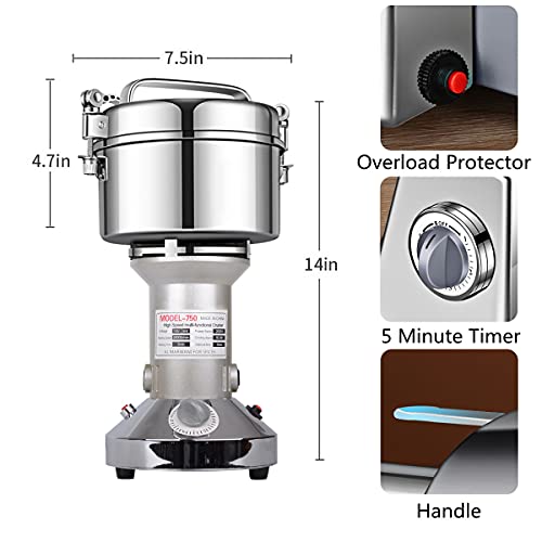 Grain Mill Grinder 750g High Speed Electric Stainless Steel Grinder Cereals Corn Flour Pulverizer Powder Machine for Dry Spice Herbs Grains Coffee Rice Pepper - My Kitchen Products
