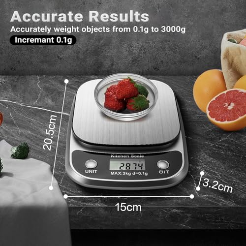 GRAM PRES Food Kitchen Scale Digital Weight Grams and Oz，Professional Small Digital Kitchen Food Scales 3kg/0.1g for Weight Loss - My Kitchen Products