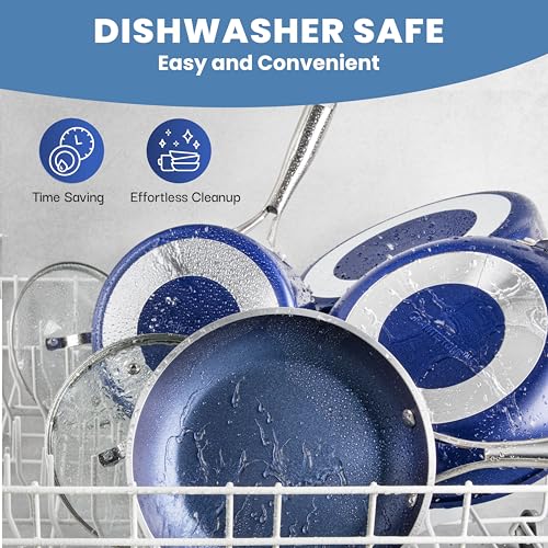 Granitestone 15 Pc Kitchen Pots and Pans Set Non Stick, Kitchen Cookware Sets, Pot and Pan Set, Nonstick Cookware Set, Diamond Coated Non Stick Pots and Pan Set, Dishwasher Safe - Blue - My Kitchen Products