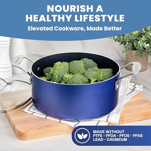Granitestone 15 Pc Kitchen Pots and Pans Set Non Stick, Kitchen Cookware Sets, Pot and Pan Set, Nonstick Cookware Set, Diamond Coated Non Stick Pots and Pan Set, Dishwasher Safe - Blue - My Kitchen Products