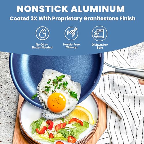 Granitestone 15 Pc Kitchen Pots and Pans Set Non Stick, Kitchen Cookware Sets, Pot and Pan Set, Nonstick Cookware Set, Diamond Coated Non Stick Pots and Pan Set, Dishwasher Safe - Blue - My Kitchen Products