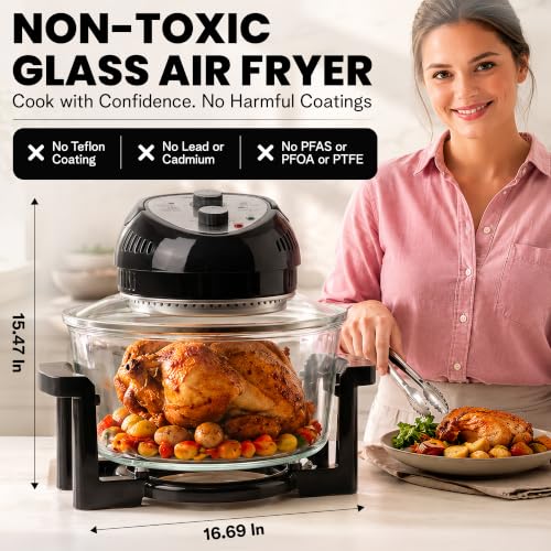 Granitestone 16 Qt Large Glass Air Fryer Non Toxic, Black - My Kitchen Products