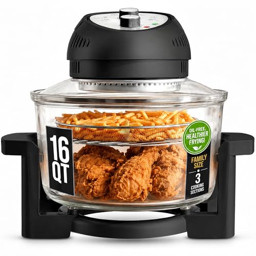Granitestone 16 Qt Large Glass Air Fryer Non Toxic, Black - My Kitchen Products