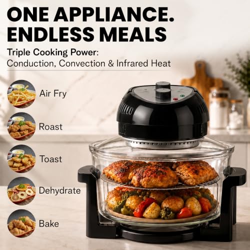 Granitestone 16 Qt Large Glass Air Fryer Non Toxic, Black - My Kitchen Products