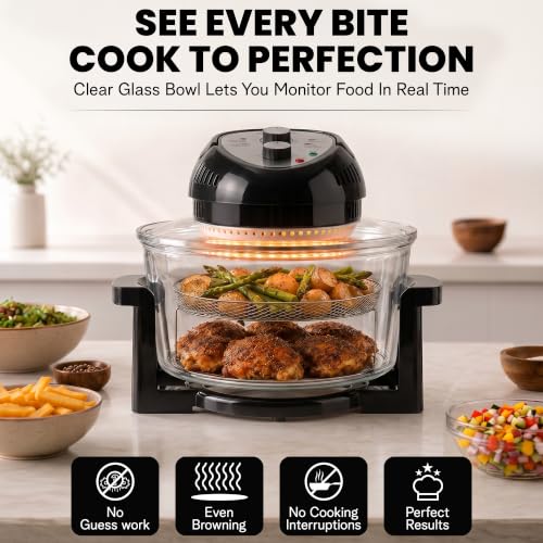 Granitestone 16 Qt Large Glass Air Fryer Non Toxic, Black - My Kitchen Products