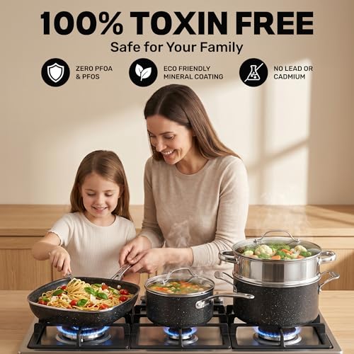 GRANITESTONE 20 Pc Complete Pots and Pans Set Non Stick Cookware Set with Saute Pan, Bakeware, Steamer, Cooking Utensils, Made Without PFOA PFOS, Oven and Dishwasher Safe - My Kitchen Products