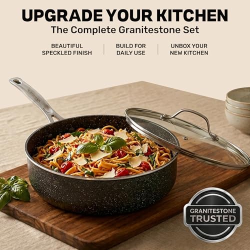 GRANITESTONE 20 Pc Complete Pots and Pans Set Non Stick Cookware Set with Saute Pan, Bakeware, Steamer, Cooking Utensils, Made Without PFOA PFOS, Oven and Dishwasher Safe - My Kitchen Products