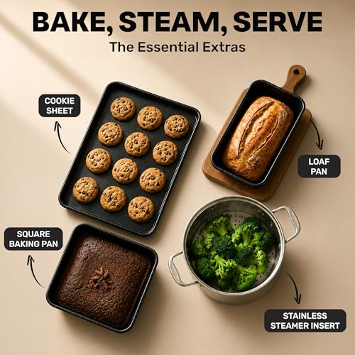 GRANITESTONE 20 Pc Complete Pots and Pans Set Non Stick Cookware Set with Saute Pan, Bakeware, Steamer, Cooking Utensils, Made Without PFOA PFOS, Oven and Dishwasher Safe - My Kitchen Products