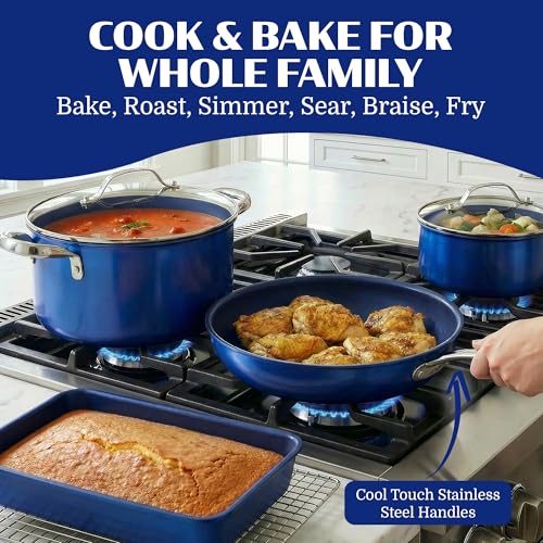 Granitestone Ceraluxe 20 Pc Ceramic Cookware Set Nonstick, Complete Pots and Pans Set Non Stick with 5 Pc Bakeware Set, Deep Frying Pan Set, & Steamer, Non Toxic PFOA Free, Oven & Dishwasher Safe - My Kitchen Products