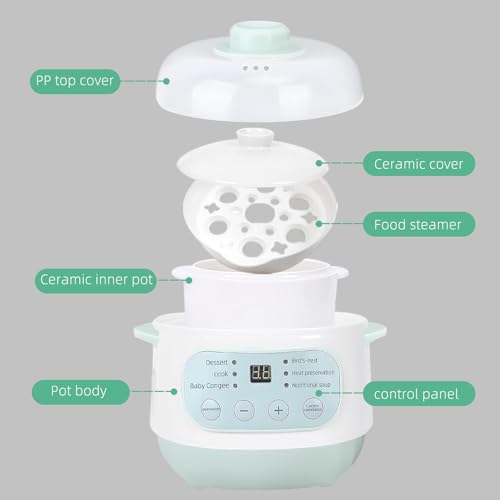 Green 1L Mini Slow Cooker with Steamer Basket, 200W Smart Ceramic Electric Stew Pot, 24-Hour Timer & Auto Keep-Warm, Dry-Burn Protection, Kitchen Cooking Appliance - My Kitchen Products