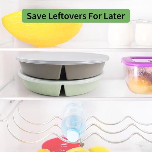 greenandlife 9 Inch 4PCS Divided Plates with Lids, Portion Control Plates for Kids Adults, Dishwasher Microwave Safe Compartment Plate, Unbreakable Lightweight Reusable Wheat Straw Plate Set, INS - My Kitchen Products