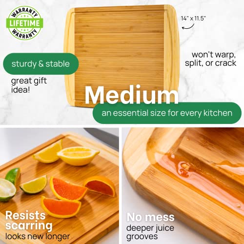 GREENER CHEF 15 Inch Medium Cutting Board with Lifetime Replacements, Bamboo Cutting Boards for Kitchen, Butcher Block, Medium Wooden Chopping Board for Meat, Veggies, Non Toxic Charcuterie Board - My Kitchen Products