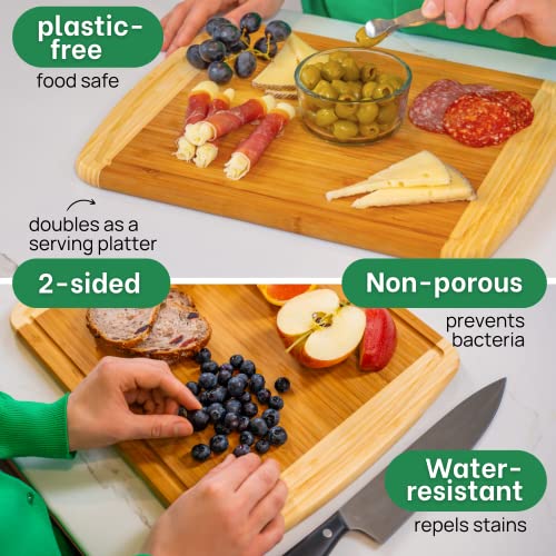 GREENER CHEF 15 Inch Medium Cutting Board with Lifetime Replacements, Bamboo Cutting Boards for Kitchen, Butcher Block, Medium Wooden Chopping Board for Meat, Veggies, Non Toxic Charcuterie Board - My Kitchen Products