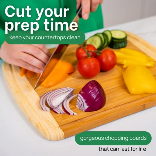 GREENER CHEF 15 Inch Medium Cutting Board with Lifetime Replacements, Bamboo Cutting Boards for Kitchen, Butcher Block, Medium Wooden Chopping Board for Meat, Veggies, Non Toxic Charcuterie Board - My Kitchen Products