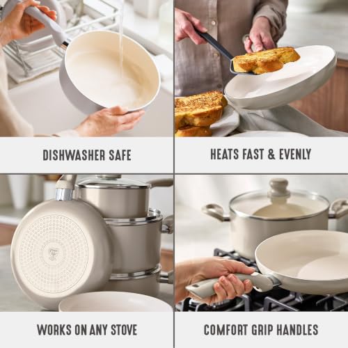 GreenLife 16-Piece Nonstick Cookware Set, Non-Toxic Ceramic Pots and Pans Set, Durable Healthy Kitchen Essentials, Fast Heating, Induction Ready, Easy Clean Dishwasher Safe, PFAS-Free, Beige Taupe - My Kitchen Products