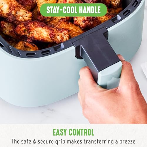 GreenLife 4.5QT Air Fryer, Mechanical Dial Controls, PFAS-Free Ceramic Nonstick Drawer, Adjustable Temp & Timer, LED Indicator, Oil-Less Cooking, Dishwasher Safe, Compact Family Size, Blue - My Kitchen Products