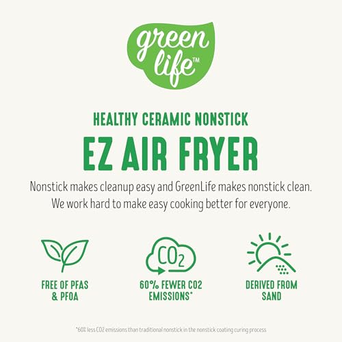 GreenLife 4.5QT Air Fryer, Mechanical Dial Controls, PFAS-Free Ceramic Nonstick Drawer, Adjustable Temp & Timer, LED Indicator, Oil-Less Cooking, Dishwasher Safe, Compact Family Size, Blue - My Kitchen Products