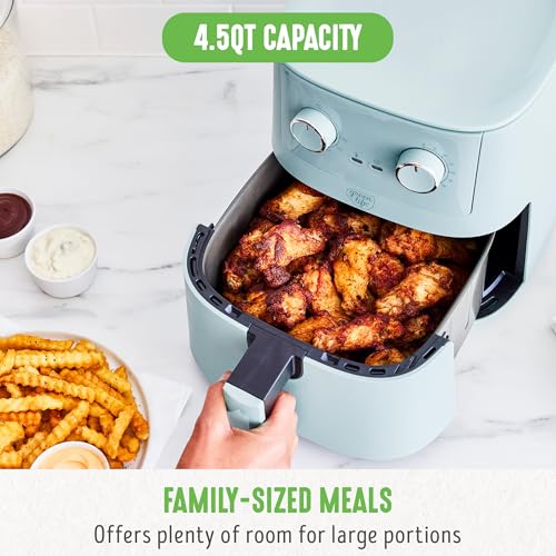 GreenLife 4.5QT Air Fryer, Mechanical Dial Controls, PFAS-Free Ceramic Nonstick Drawer, Adjustable Temp & Timer, LED Indicator, Oil-Less Cooking, Dishwasher Safe, Compact Family Size, Blue - My Kitchen Products