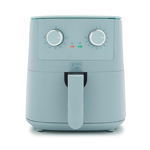 GreenLife 4.5QT Air Fryer, Mechanical Dial Controls, PFAS-Free Ceramic Nonstick Drawer, Adjustable Temp & Timer, LED Indicator, Oil-Less Cooking, Dishwasher Safe, Compact Family Size, Blue - My Kitchen Products
