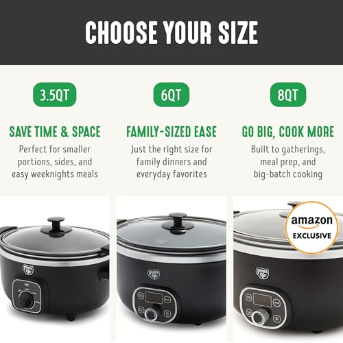 GreenLife 6QT Slow Cooker, Non-Toxic PFAS-Free Ceramic Nonstick Removable Interior Bowl, Programmable, Family Friendly, Keep Warm, Stovetop & Oven Safe, Dishwasher Safe Crock, Timer, Glass Lid, Black - My Kitchen Products