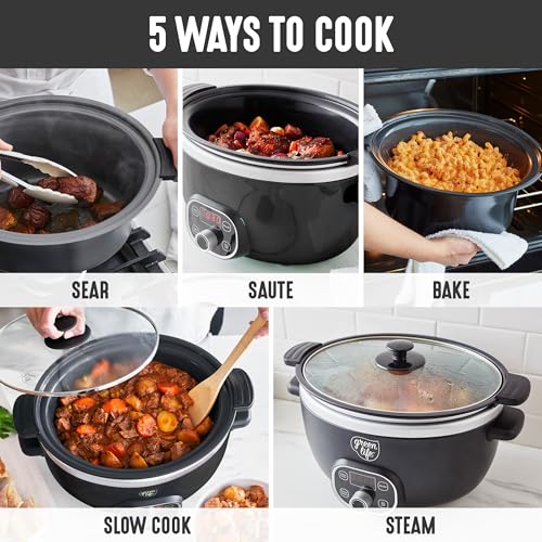 GreenLife 6QT Slow Cooker, Non-Toxic PFAS-Free Ceramic Nonstick Removable Interior Bowl, Programmable, Family Friendly, Keep Warm, Stovetop & Oven Safe, Dishwasher Safe Crock, Timer, Glass Lid, Black - My Kitchen Products