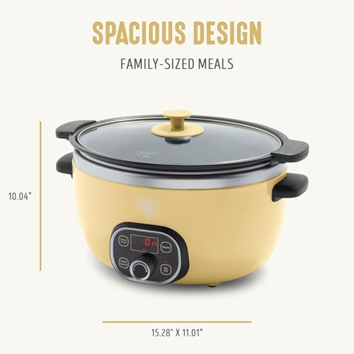GreenLife 6QT Slow Cooker, Non-Toxic PFAS-Free Ceramic Nonstick Removable Interior Bowl, Programmable, Family Friendly, Keep Warm, Stovetop & Oven Safe, Dishwasher Safe Crock, Timer, Glass Lid, Yellow - My Kitchen Products