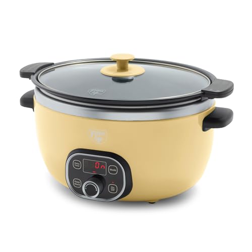 GreenLife 6QT Slow Cooker, Non-Toxic PFAS-Free Ceramic Nonstick Removable Interior Bowl, Programmable, Family Friendly, Keep Warm, Stovetop & Oven Safe, Dishwasher Safe Crock, Timer, Glass Lid, Yellow - My Kitchen Products