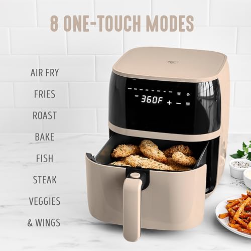 GreenLife Compact Electric Air Fryer Oven, 5.3 QT, PFAS-Free Ceramic Nonstick Drawer, 8 One Touch Digital Display, Easy View Window, Auto Shut-Off Timer, Dishwasher Safe Parts, 1500 Watts, Taupe - My Kitchen Products