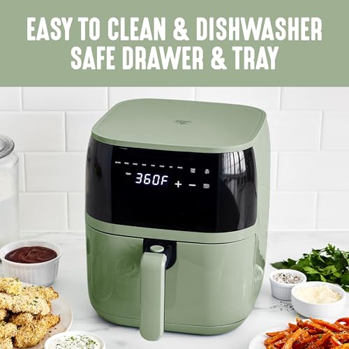 GreenLife Compact Electric Air Fryer Oven, 5.3 QT, PFAS-Free Ceramic Nonstick Drawer, 8 One Touch Digital Display, Easy View Window, Auto Shut-Off Timer, Dishwasher Safe Parts, 1500 Watts, Sage - My Kitchen Products