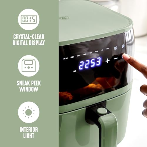 GreenLife Compact Electric Air Fryer Oven, 5.3 QT, PFAS-Free Ceramic Nonstick Drawer, 8 One Touch Digital Display, Easy View Window, Auto Shut-Off Timer, Dishwasher Safe Parts, 1500 Watts, Sage - My Kitchen Products