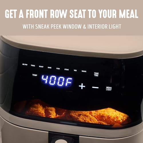 GreenLife Compact Electric Air Fryer Oven, 5.3 QT, PFAS-Free Ceramic Nonstick Drawer, 8 One Touch Digital Display, Easy View Window, Auto Shut-Off Timer, Dishwasher Safe Parts, 1500 Watts, Taupe - My Kitchen Products