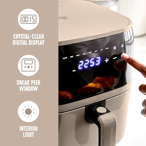 GreenLife Compact Electric Air Fryer Oven, 5.3 QT, PFAS-Free Ceramic Nonstick Drawer, 8 One Touch Digital Display, Easy View Window, Auto Shut-Off Timer, Dishwasher Safe Parts, 1500 Watts, Taupe - My Kitchen Products