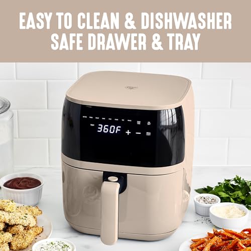 GreenLife Compact Electric Air Fryer Oven, 5.3 QT, PFAS-Free Ceramic Nonstick Drawer, 8 One Touch Digital Display, Easy View Window, Auto Shut-Off Timer, Dishwasher Safe Parts, 1500 Watts, Taupe - My Kitchen Products