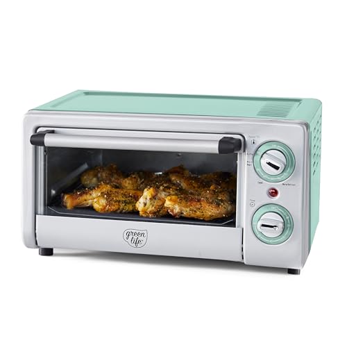 GreenLife Countertop Toaster Oven Air Fryer Stainless Steel, Healthy Ceramic Nonstick, PFAS Free, Tray & Basket, Bake, Broil, Reheat, Adjustable Temp & Time Control, Auto Shutoff, Turquoise - My Kitchen Products