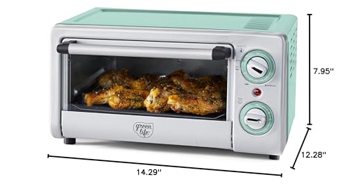 GreenLife Countertop Toaster Oven Air Fryer Stainless Steel, Healthy Ceramic Nonstick, PFAS Free, Tray & Basket, Bake, Broil, Reheat, Adjustable Temp & Time Control, Auto Shutoff, Turquoise - My Kitchen Products