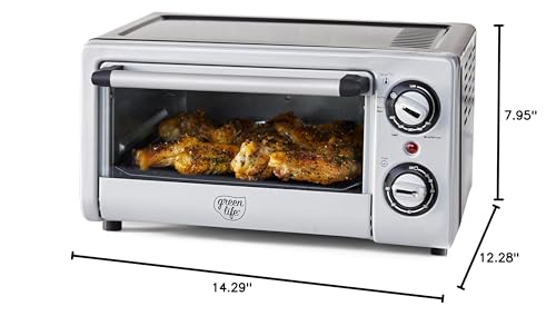 GreenLife Countertop Toaster Oven Air Fryer Stainless Steel, Healthy Ceramic Nonstick, PFAS Free, Tray & Basket, Bake, Broil, Reheat, Adjustable Temp & Time Control, Auto Shutoff, Black - My Kitchen Products