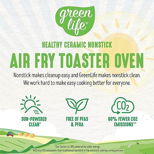 GreenLife Countertop Toaster Oven Air Fryer Stainless Steel, Healthy Ceramic Nonstick, PFAS Free, Tray & Basket, Bake, Broil, Reheat, Adjustable Temp & Time Control, Auto Shutoff, Turquoise - My Kitchen Products