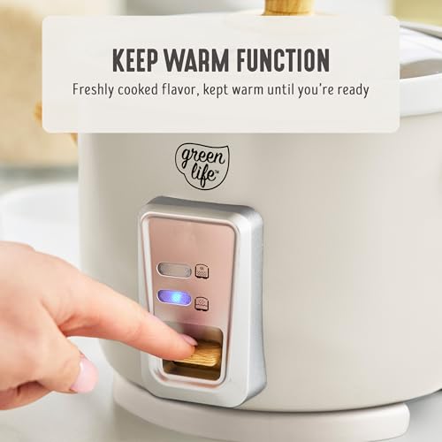 GreenLife Rice Cooker with Removable PFAS-Free Ceramic Nonstick Pot, 3-Cups Uncooked/6-Cups Cooked, Grains & Oatmeal Multicooker, Compact One-Switch Design, Auto Keep Warm, Easy Clean, Cream - My Kitchen Products
