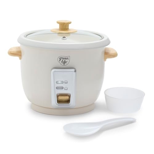 GreenLife Rice Cooker with Removable PFAS-Free Ceramic Nonstick Pot, 3-Cups Uncooked/6-Cups Cooked, Grains & Oatmeal Multicooker, Compact One-Switch Design, Auto Keep Warm, Easy Clean, Cream - My Kitchen Products
