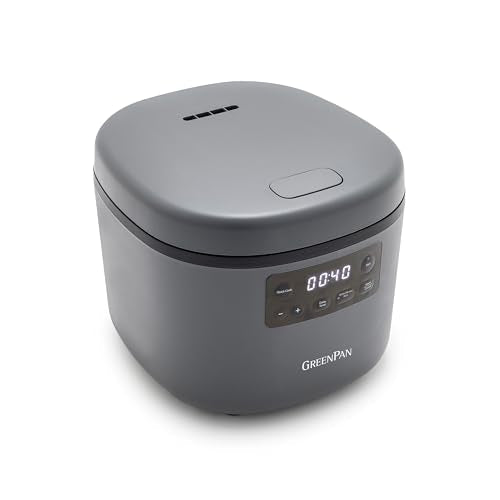 GreenPan Advanced Rice Cooker, 4-Cups Uncooked/8-Cups Cooked, Removable Nonstick Ceramic PFAS-Free Pot, White & Brown Rice, Family Sized, Quick Cook in 25mins, 6 Presets, Fuzzy Logic Tech, Graphite - My Kitchen Products