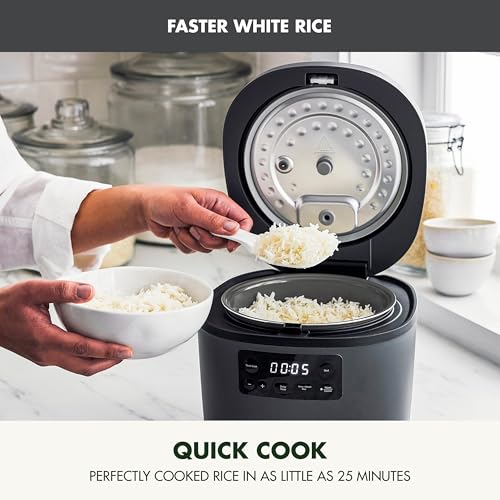 GreenPan Advanced Rice Cooker, 4-Cups Uncooked/8-Cups Cooked, Removable Nonstick Ceramic PFAS-Free Pot, White & Brown Rice, Family Sized, Quick Cook in 25mins, 6 Presets, Fuzzy Logic Tech, Graphite - My Kitchen Products