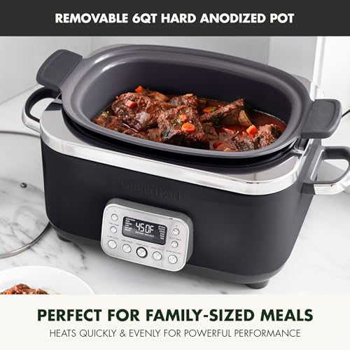GreenPan Elite 14-in-1 Nonstick 6QT Electric Slow Cooker, PFAS-Free Ceramic Multi-Cooker, In-Pot Browning, Dishwasher Safe Lid & Removable Crock, Stainless Steel Steamer, Silicone Handles, Black - My Kitchen Products
